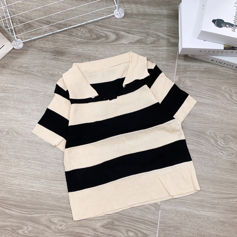Áo len kim croptop sọc nhiều màu - Nhím Xù shop