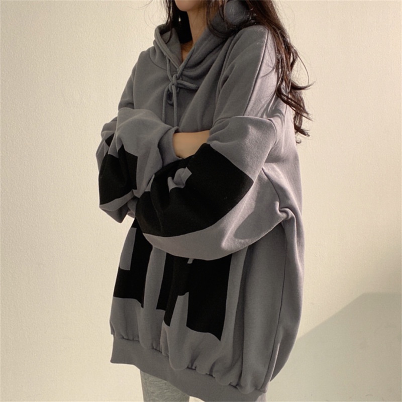 Áo Hoodie Dáng Rộng In Chữ Phong Cách Hàn Quốc Thời Trang Xuân Thu Cho Nữ