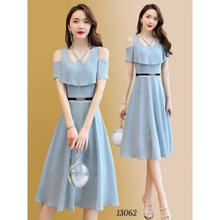 Đầm voan rớt vai cổ dây khoen ngọc kèm nịt M/L/XL/2XL