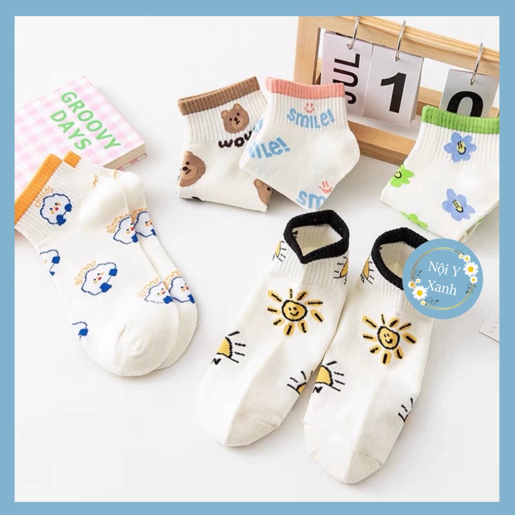 Tất Smile cổ ngắn nữ, vớ nữ chất vải cotton co và giãn bốn chiều thoáng khí tt6 nội y xanh, chất ấm, thoáng khí