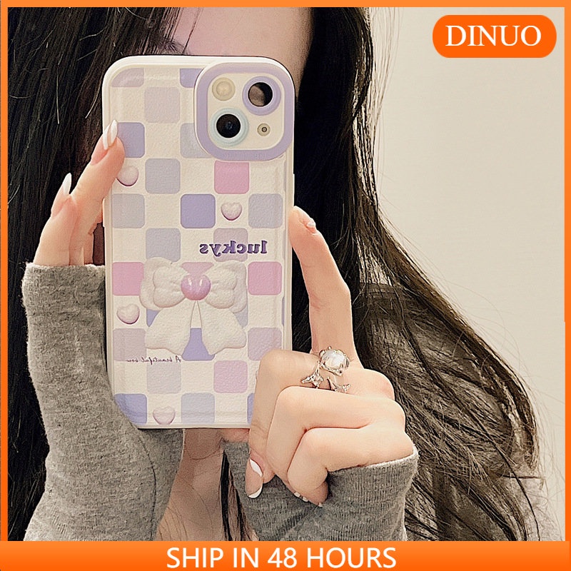 Ốp lưng iphone Bao Da Điện Thoại Màu Trơn Đính Nơ Cho iphone7 7plus 8 8plus xs 11 12 13 pro max plus max promax Dinuo case