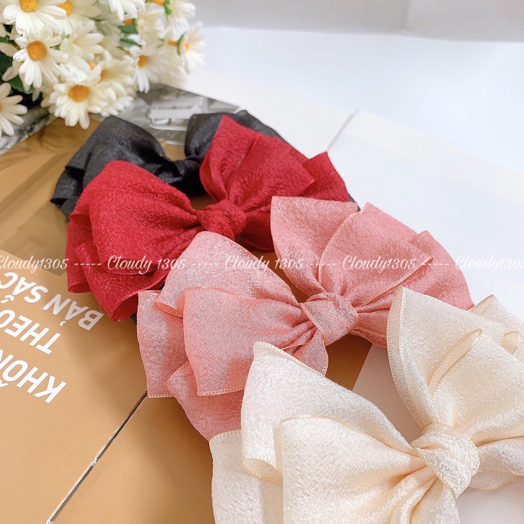 Cài tóc/Bờm tóc voan nhăn nơ đứng dễ thương