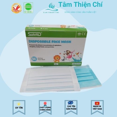 Khẩu trang safefit trẻ em hoa văn hộp 50 cái