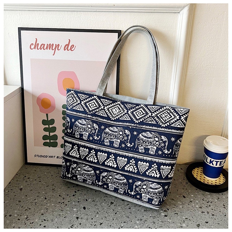 Túi Tote Vải Canvas Xách Tay Nữ Có Khóa Kéo Họa Tiết Thổ Cẩm Vừa A4 Công Sở Thời Trang HX198