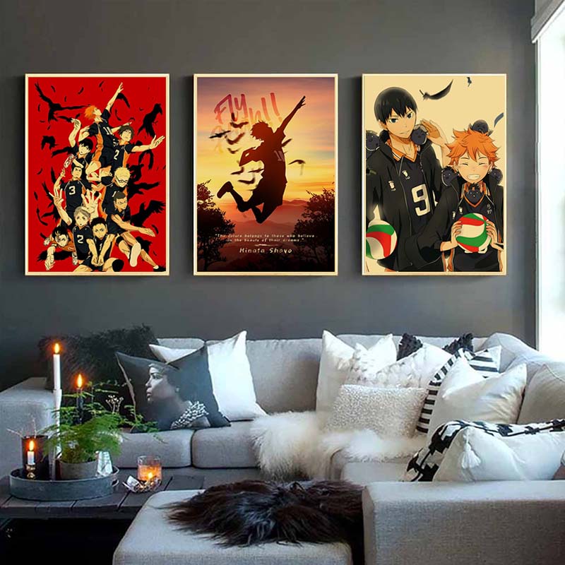 Anime Haikyuu Cổ Điển!! Poster Giấy Kraft Treo Tường Trang Trí Phong Cách Retro