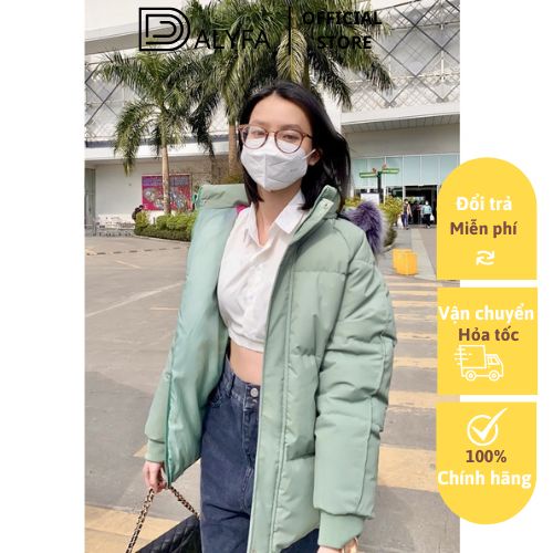 Áo Phao Béo Parka Mũ Lông Quảng Châu, Áo Khoác Nữ Mùa Đông Dáng Ngắn Hàng Loại 1 CD095