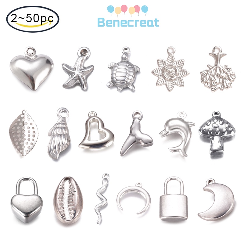 Set 50 Mặt Dây Chuyền Inox 304 Hình Trái Tim Nhiều Màu Sắc