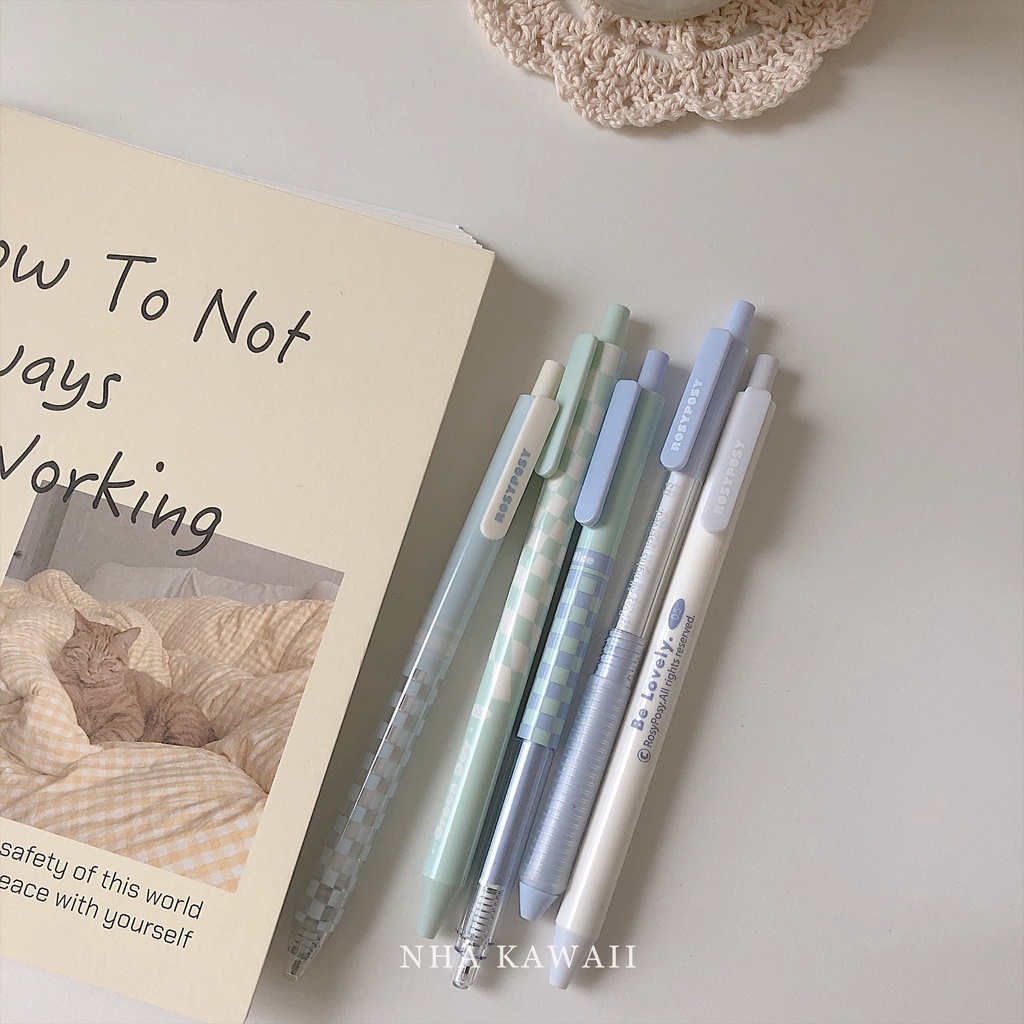 Set bút gel đen Rosy Posy phong cách Hàn Quốc theo tone màu xinh xắn