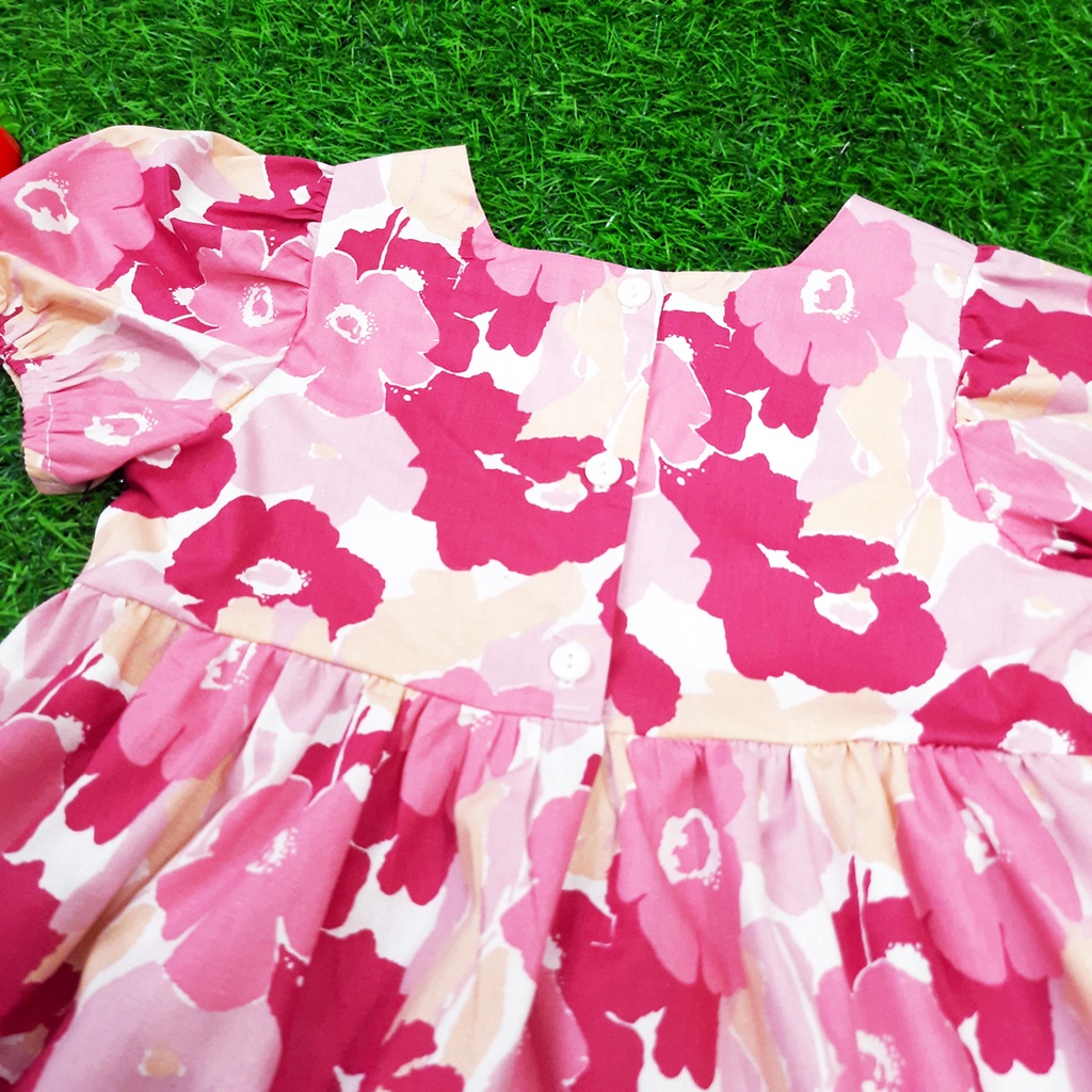 Váy cho bé gái Duny House thô hoa 100% cotton, cổ vuông, thân trên 2 lớp, tay bồng bo thun xinh xắn