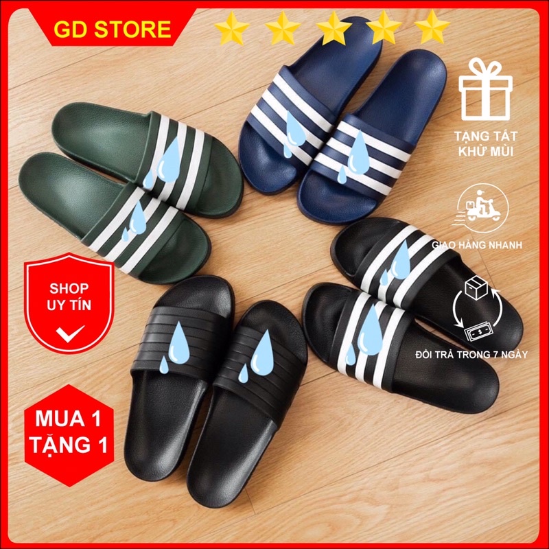 Dép đúc nguyên khối siêu nhẹ unisex Adidas chính hãng quai ngang 3 sọc thể thao chống nước full hộp box