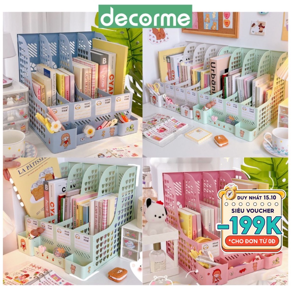 Khay đựng tài liệu văn phòng A4 4 ngăn DecorMe FQ để bàn học lưu trữ sách vở văn phòng phẩm