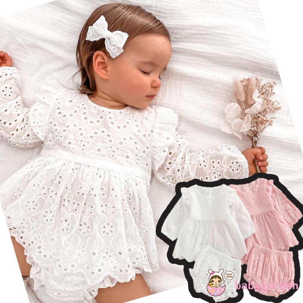 Bộ Áo Thun Tay Dài Cổ Tròn Màu Trơn Phối Quần Short Lưng Thun Thời Trang Cho Bé Gái 3-24 Tháng Tuổi