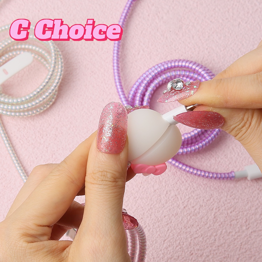 Dây Quấn Bảo Vệ Cáp Sạc Cổng TYPE C 1.4m Màu Laser Họa Tiết Hoạt Hình Dễ Thương Tiện Dụng Cho Android