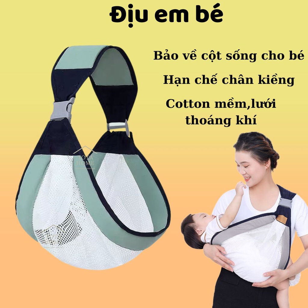 Địu Em Bé Phía Trước Ngang Hông Chất Liệu Cotton Mềm Đơn Giản Tiện Gọn Dạng Lưới Siêu Thoáng Khí An Toàn Tiện Lợi Cho Bé