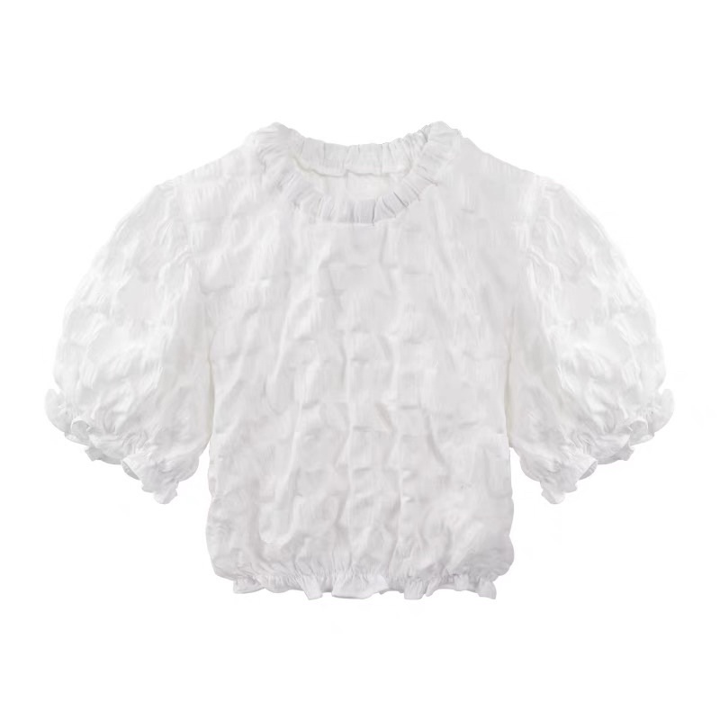 Áo Croptop Tay Phồng Chất Xốp Hai Màu Đen Trắng