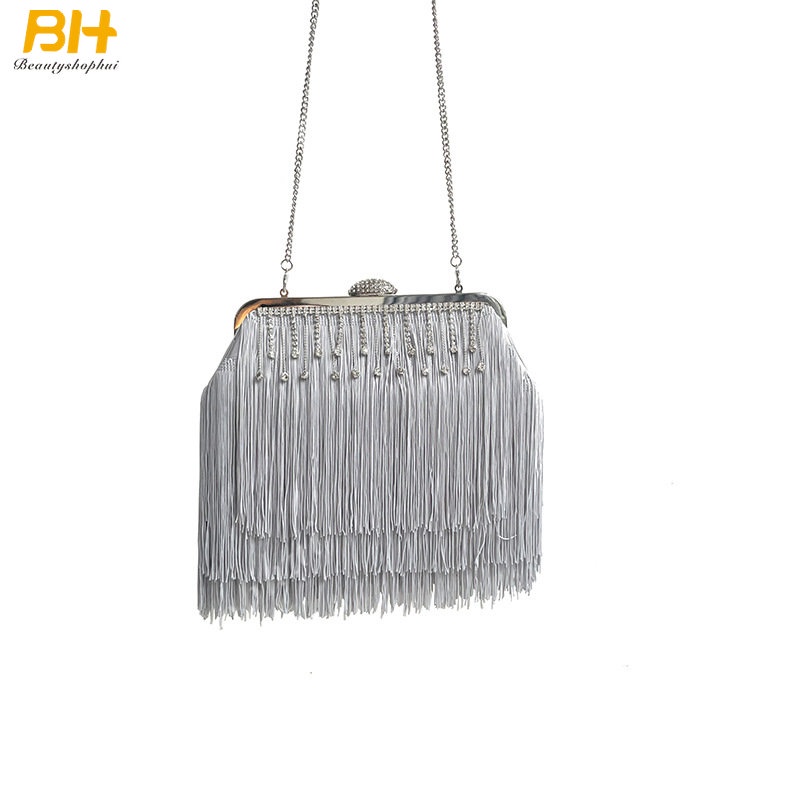 Túi Xách Đeo Vai Đính Ngọc Trai Phối Tua Rua Phong Cách Âu Mỹ Sang Trọng Dành Cho Nữ