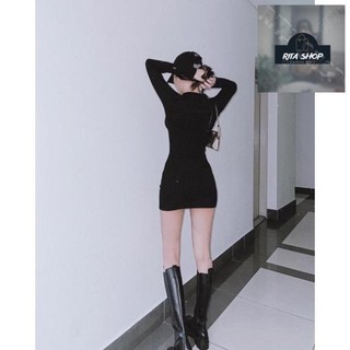 Đầm Body ngắn tay dài cổ trụ đen Sexy - 3187