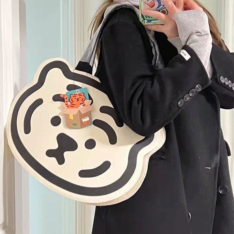 Mischa Túi Đeo Vai canvas Sức Chứa Lớn Hình Đầu Hổ Dễ Thương