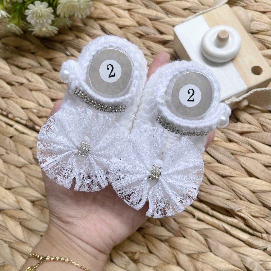 Giày búp bê len đan handmade đính nơ cho bé gái - Riokids G1