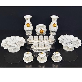 Bộ thờ cúng sứ hoa sen trắng 1818 đủ size,đủ bộ
