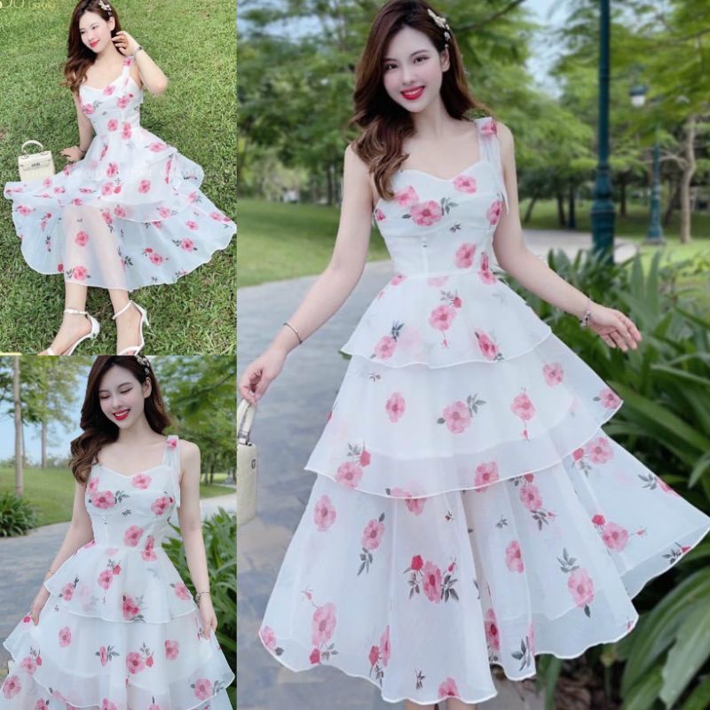 Đầm xòe voan hoa 3 tầng tiểu thư (ĐẦM THIẾT KẾ ĐỘC QUYỀN NB25👗⭐️💯)