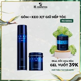 Combo Gel Wax Tạo Kiểu Tóc + Gôm Xịt GIỮ CỨNG NẾP TÓC BLUEMAN 90g+420ml ZL95 ZL105