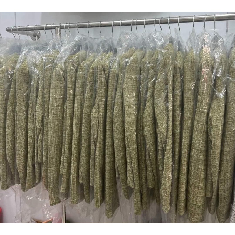 Áo Dạ Kẻ RÊU , Áo Dạ Tweed Hai Lớp Quảng Châu Hai Màu Siêu Hot