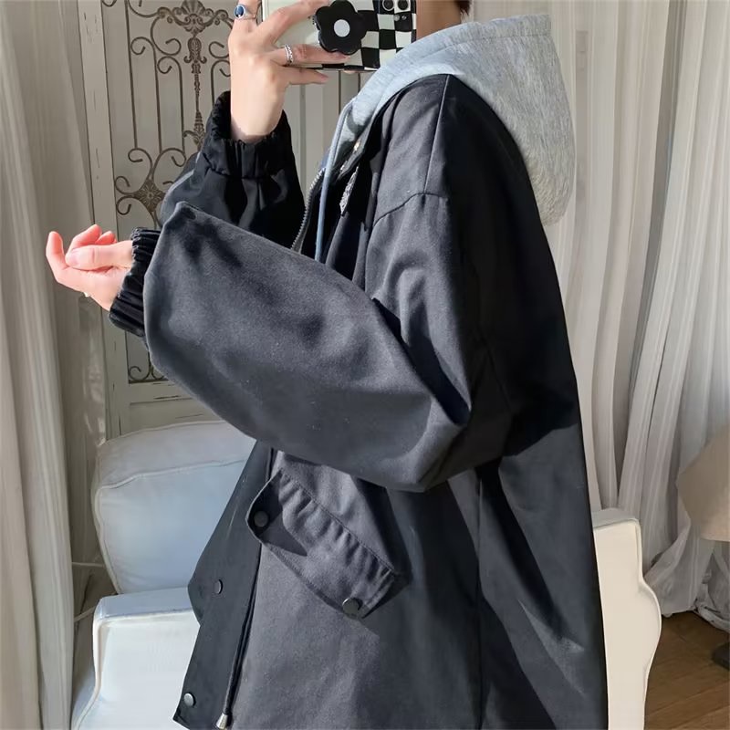 Áo Hoodie Giả Hai Lớp Phong Cách vintage Thời Trang Xuân Thu Cho Nam