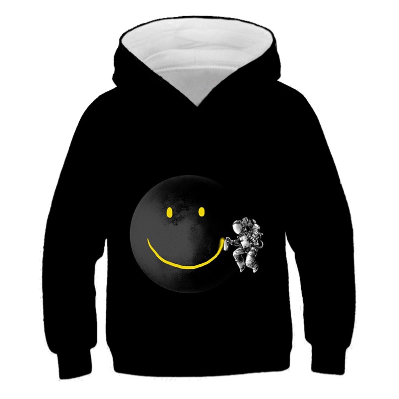 Áo Hoodie Thể Thao In Họa Tiết Mặt Cười 3D Màu Đen Phong Cách Hip Hop Thời Trang Cho Nam Và Nữ