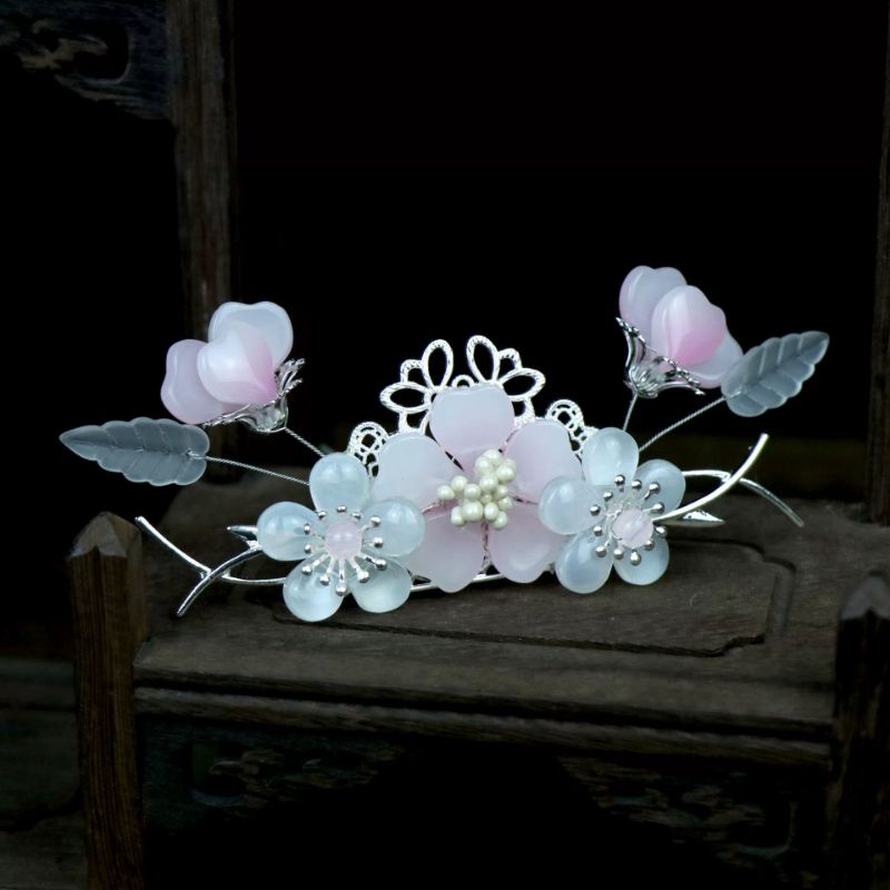 Bộ kim quan cài tóc cổ trang Hoa Anh Đào phong cách cổ phong hanfu