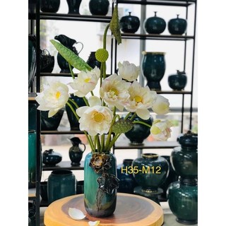 Bình cắm hoa men hỏa biến, hoạ tiết hoa sen đắp nổi thủ công. Gốm sứ Bát Tràng.