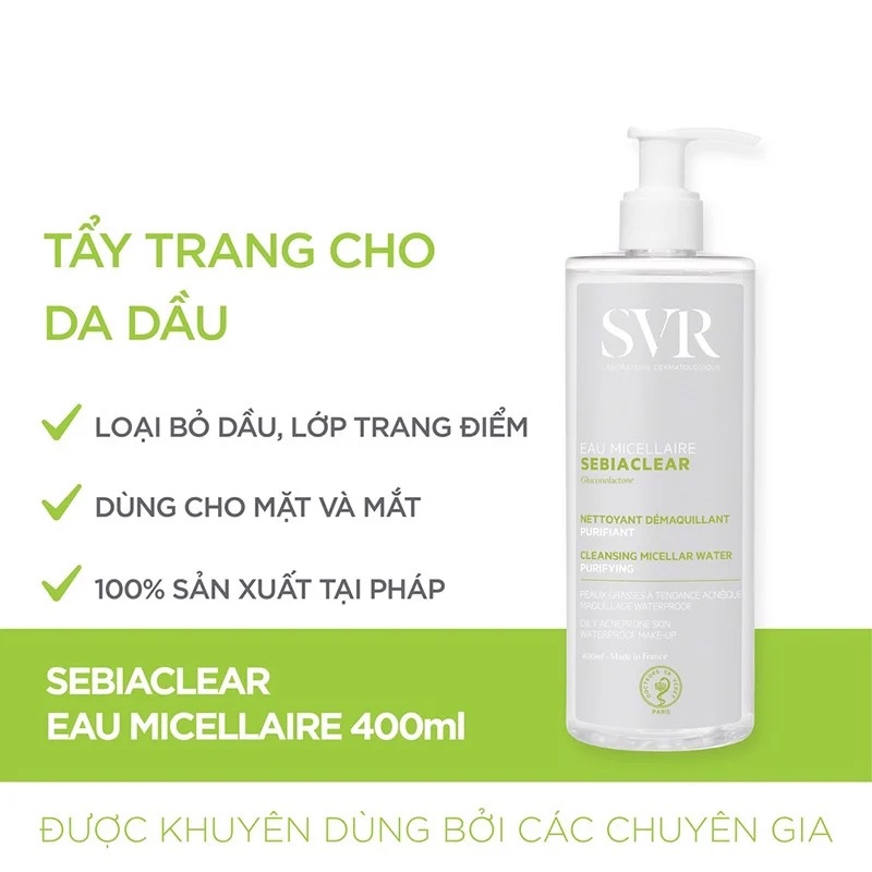 Nước Tẩy Trang Làm Sạch Sâu Loại Bỏ Dầu Nhờn SVR Sebiaclear Eau Micellaire