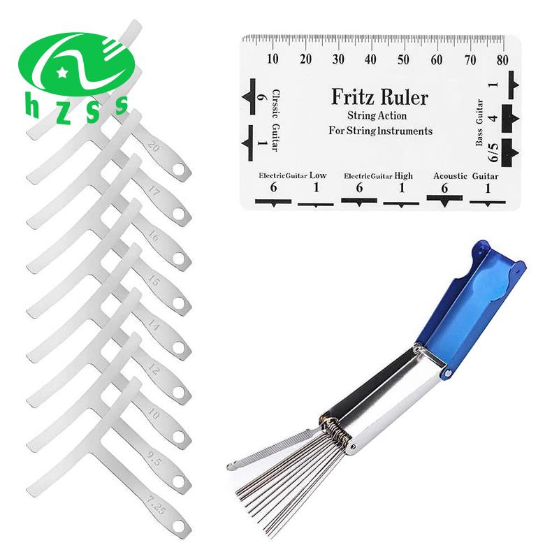 9Pcs Understring Radius Gauge + String Action Ruler Gauge Tool + Guitar Bridge Saddle Nut Files Set Guitar Repair Tool Accessories