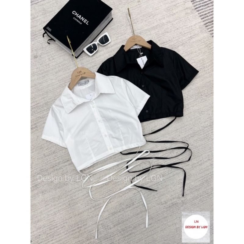 Áo Sơmi Croptop CỘT DÂY EO XINH siêu hot kiểu mới , sang chảnh.