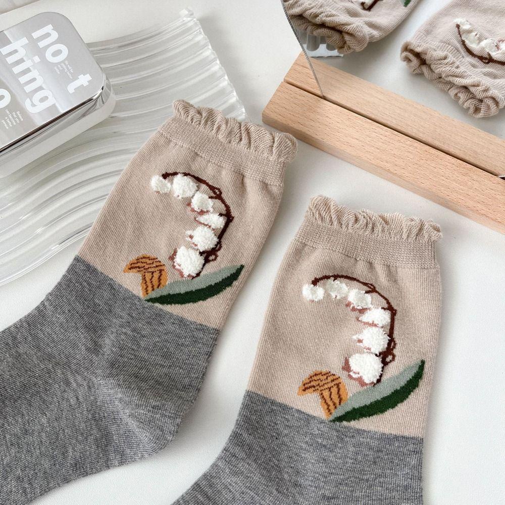 Đôi Vớ Cotton Thoáng Khí In Họa Tiết Hoa Thời Trang Dành Cho Nữ