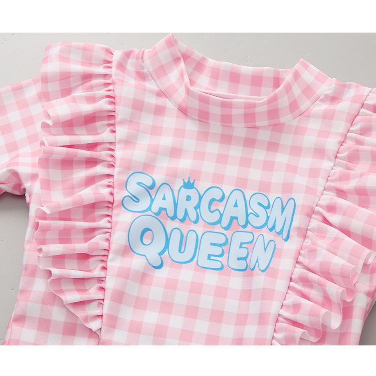 Bộ Đồ Bơi 2 Mảnh Áo Tay Dài + Quần Dài Họa Tiết Sọc Caro Cho Bé Gái