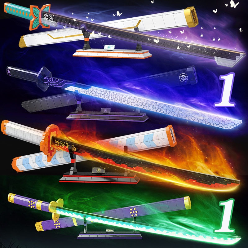 MÔ HÌNH Đồ chơi lắp ráp kiểu lego kiếm nichirin sword anime kimetsu no yaiba và onepiece zoro enma kiếm 1m