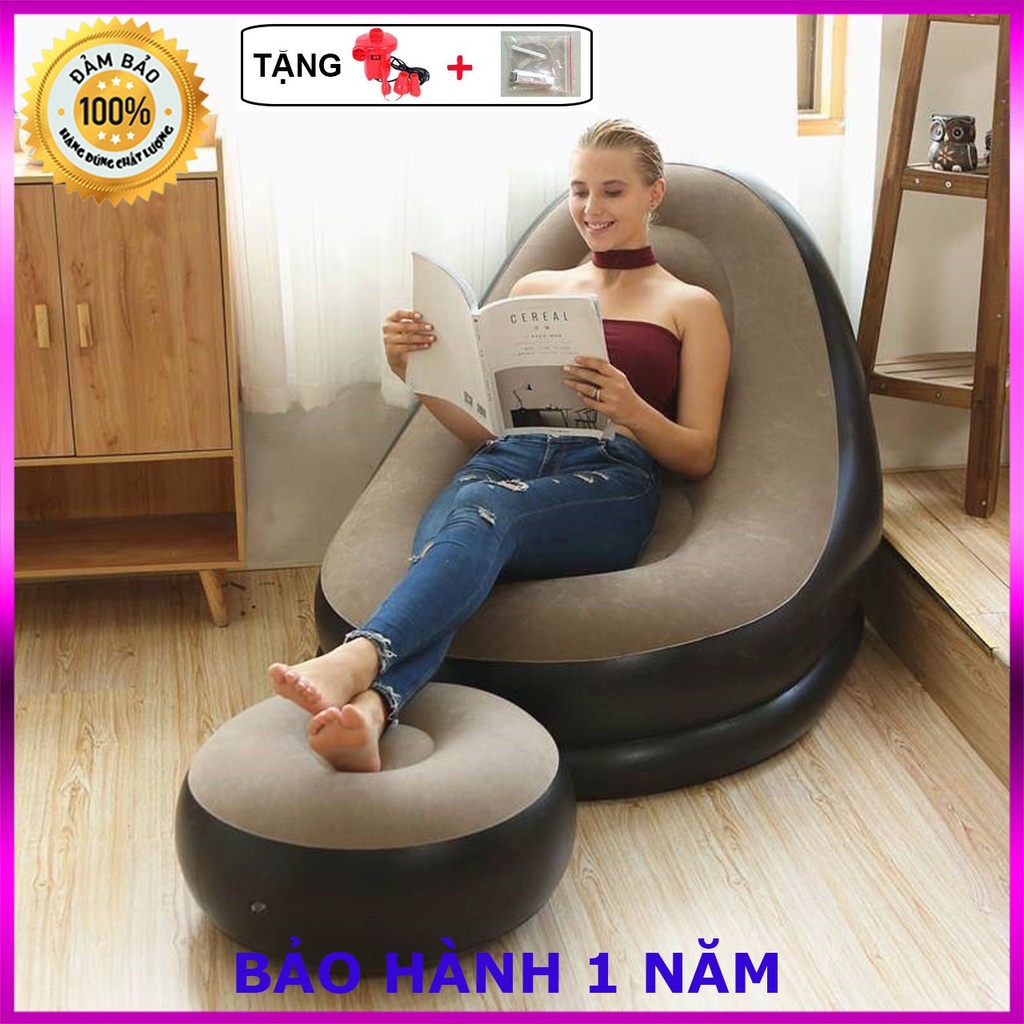 Ghế Hơi Tựa Lưng, Ghế hơi phủ nhung cao cấp - BƠM ĐIỆN 2 chiều + ghế đôn MIFOFA