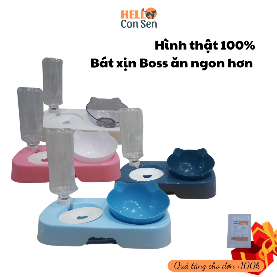 Bát ăn tự động chó mèo Khay ăn và uống 2 ngăn tiện lợi dành cho thú cưng