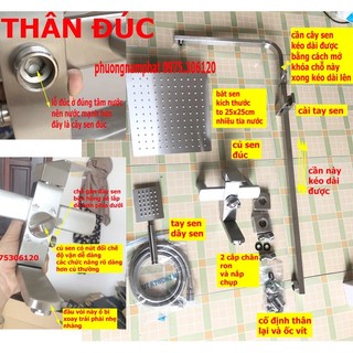 (CÂY ĐÚC)Bộ Sen Cây Tắm Đứng Nóng Lạnh INOX 304 N1005 Fotar Và Tay Sen và Bát Sen SEN CÂY VUÔNG, inox 304 chống han rỉ