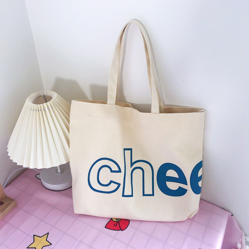 Túi tote vải canvas CHEE phong cách trẻ trung cá tính đựng vừa laptop 14inch có khoá kéo