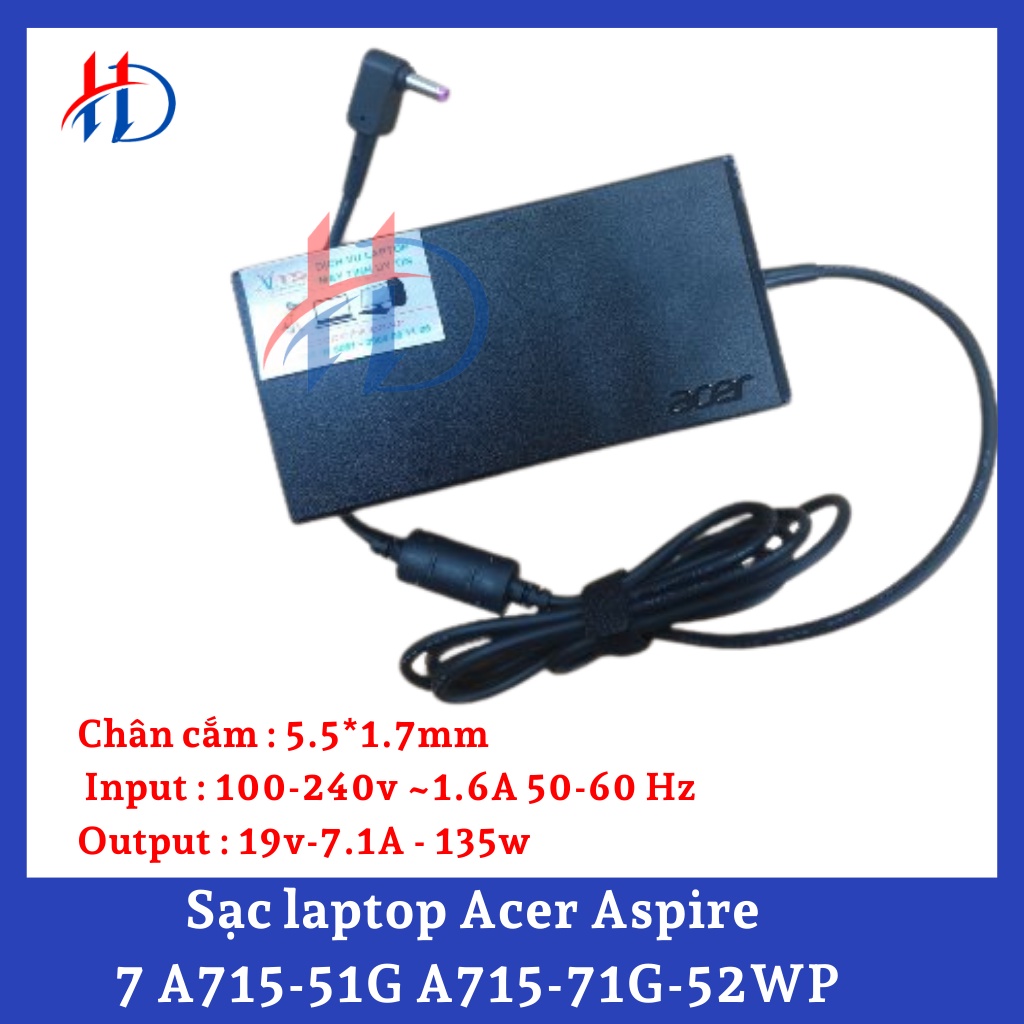 Sạc laptop Acer Aspire 7 A715-51G A715-71G-52WP - Sạc Zin - Hàng Chính Hãng