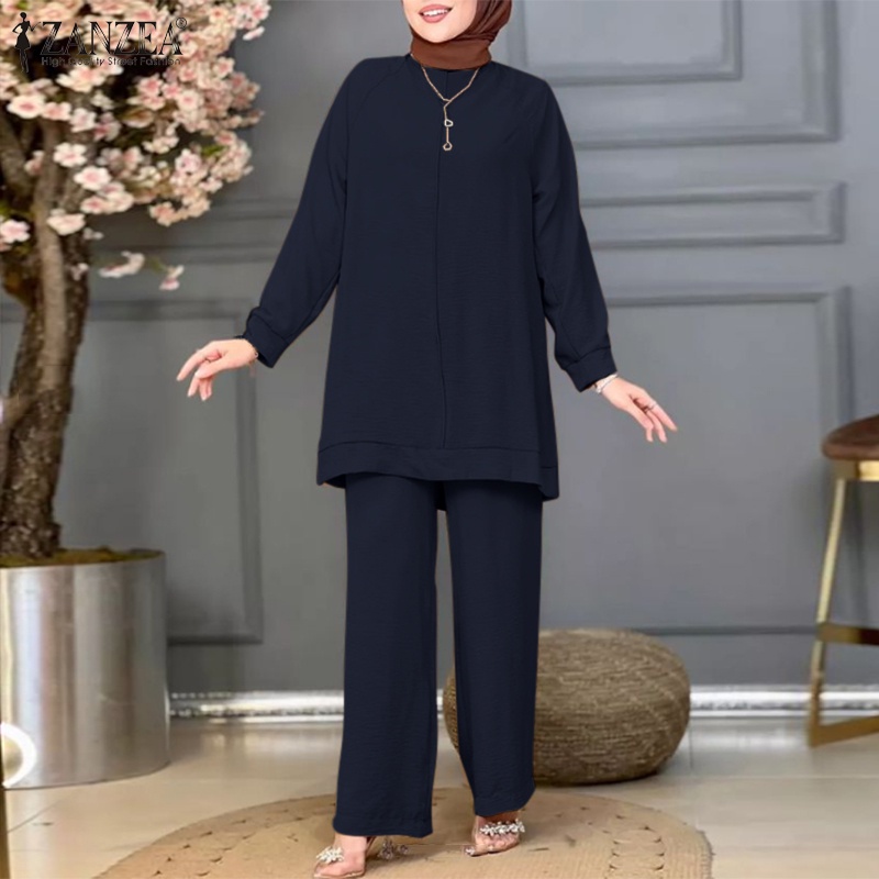 Zanzea Set Áo Thun Ngắn Tay Cổ Tròn + Quần ống rộng Thời Trang Nữ