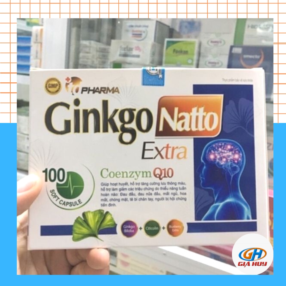 Bổ não Ginkgo Natto Extra Coenzym Q10 Trắng hộp 100 viên nang mềm, Tăng cường lưu thông tuần hoàn não