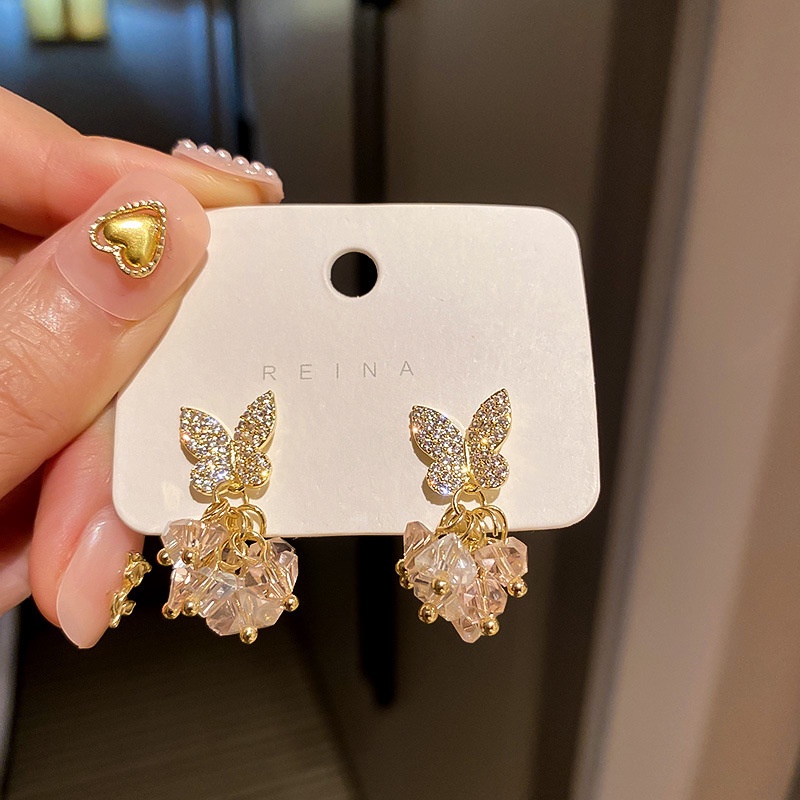 Bông Tai Hình Bướm Pha Lê Nhật Bản Và Hàn Quốc Tinh Tế Cá Tính Hàng Mới 2021