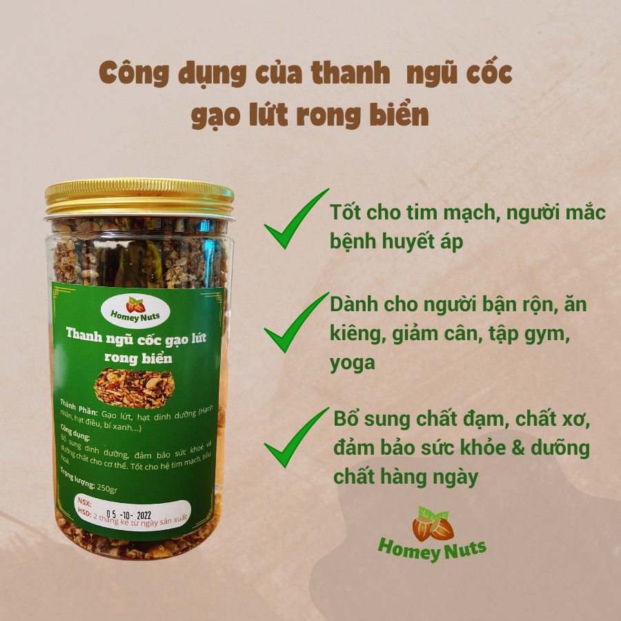 Thanh ngũ cốc gạo lứt rong biển mix hạt dinh dưỡng thơm ngon, thanh năng lượng tập gỵm, yoga, chạy bộ