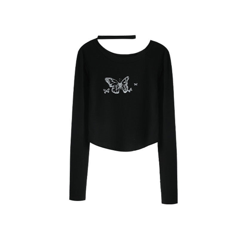 Áo thun COZOKC tay dài trễ vai in họa tiết thời trang