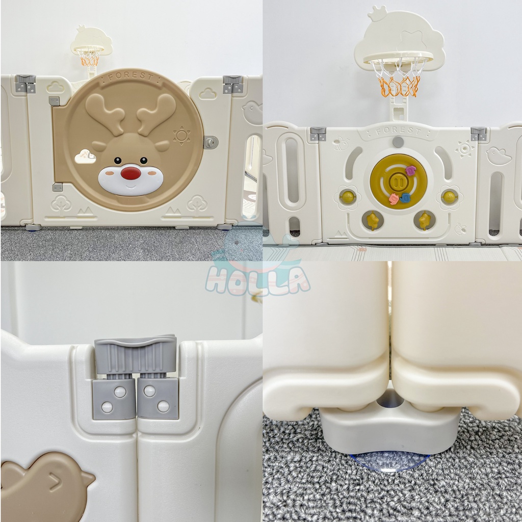 Quây Cũi Nhựa Tuần Lộc - Gấu Chính Hãng HOLLA Kèm Trò Chơi Bóng Rổ, Thảm Chống Trượt Và Bóng Cho Bé, Quây Nhựa Gấp Gọn