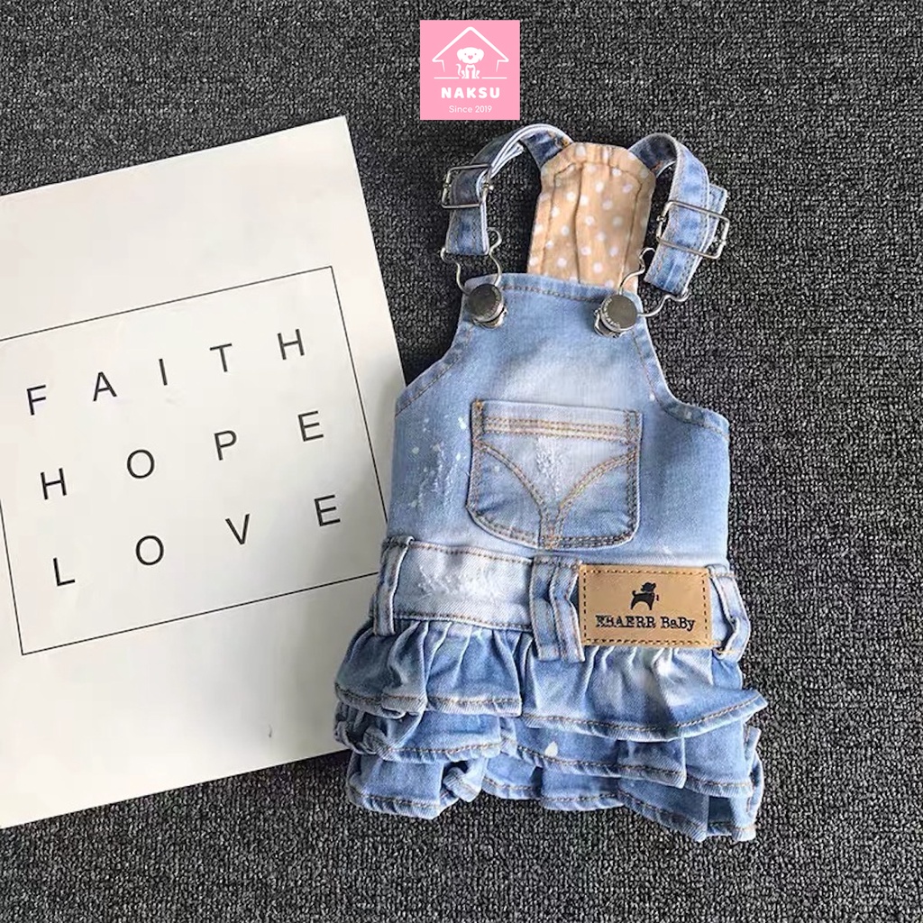 Váy Cho Chó Mèo, Đầm Jean 2 Tầng Sành Điệu Cho Thú Cưng Chất Liệu Cao Cấp Naksu