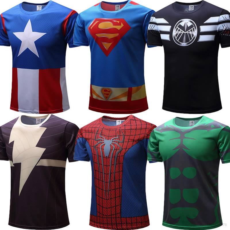 Áo Thun Tay Ngắn In Hình Marvel Spiderman Hulk Superman Thời Trang